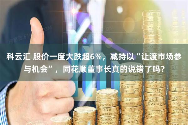 科云汇 股价一度大跌超6%，减持以“让渡市场参与机会”，同花顺董事长真的说错了吗？