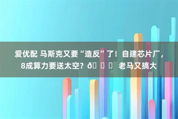 爱优配 马斯克又要“造反”了!自建芯片厂,8成算力要送太空?🚀 老马又搞大